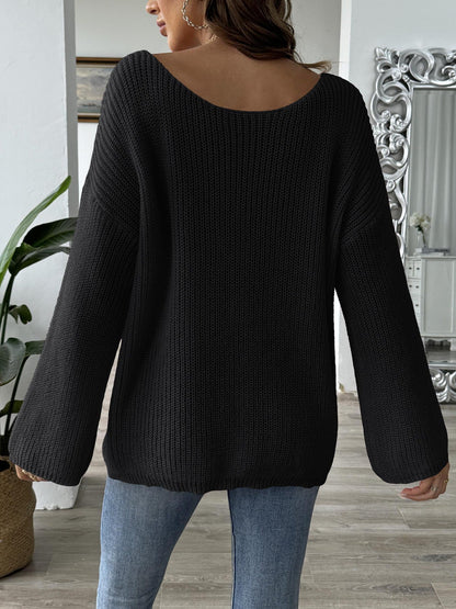 Women'S Off-Shoulder Pullover Sweater With Flare Sleeves