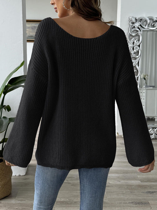 Women'S Off-Shoulder Pullover Sweater With Flare Sleeves