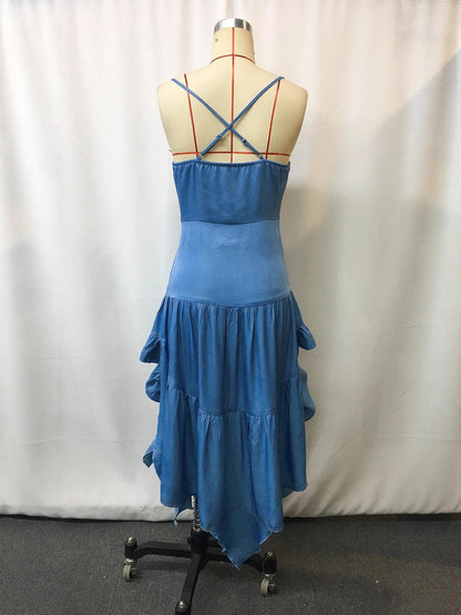 Vintage Bohemian Ruffled Midi Dress for Women