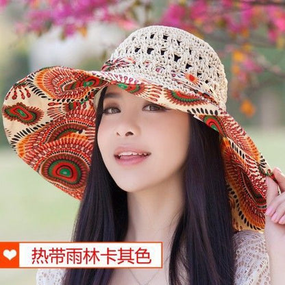 Hat Women'S New National Style Big Eaves Sun Protection Hat Uv Fisherman Hat Straw Hat