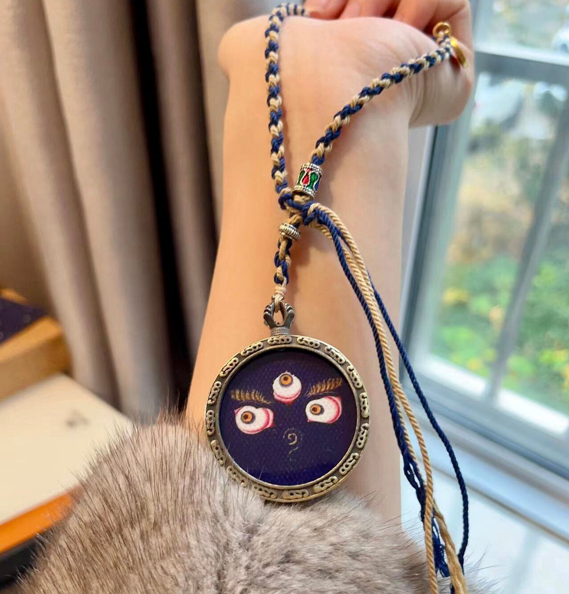 Tangka Black God Of Wealth Dharma Eye Tibetan Sweater Chain Necklace