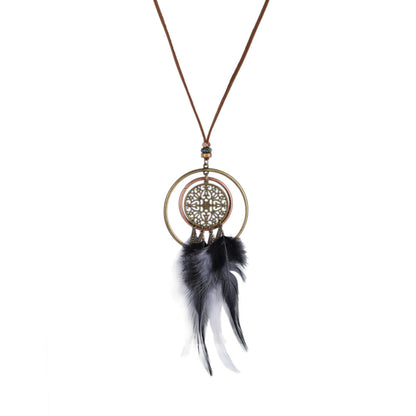Indian Dreamcatcher Black Feather Tassel Necklace Fashion Jewelry