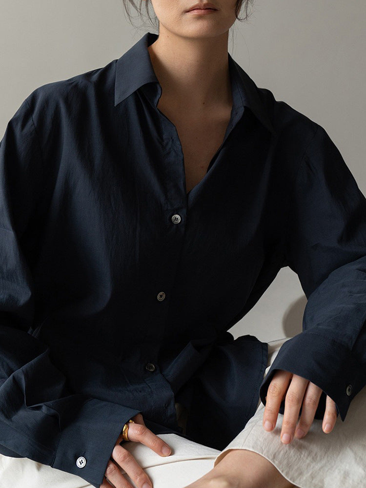 High-End Long Sleeve Tencel Cotton Shirt - Casual Elegant Blouse