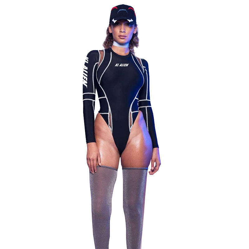 Elegant Sheer Printed Long Sleeve Jumpsuit