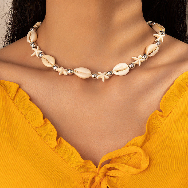 Bohemian Shell Bead Necklace With Starfish And Palm Tree Accents