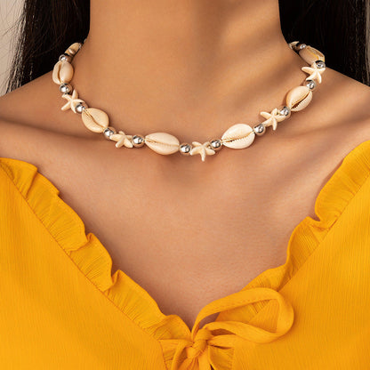 Bohemian Shell Bead Necklace With Starfish And Palm Tree Accents