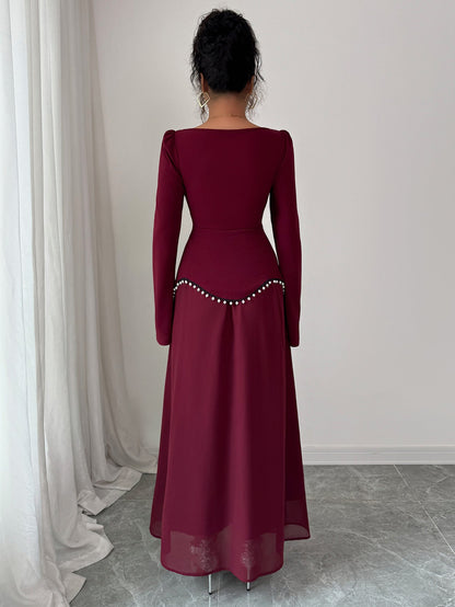 Elegant Long Sleeve Maxi Dress with Square Neckline