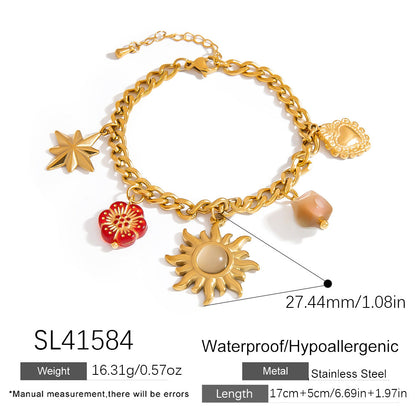 High-End Stainless Steel DIY Bracelet with Sun and Moon Charm
