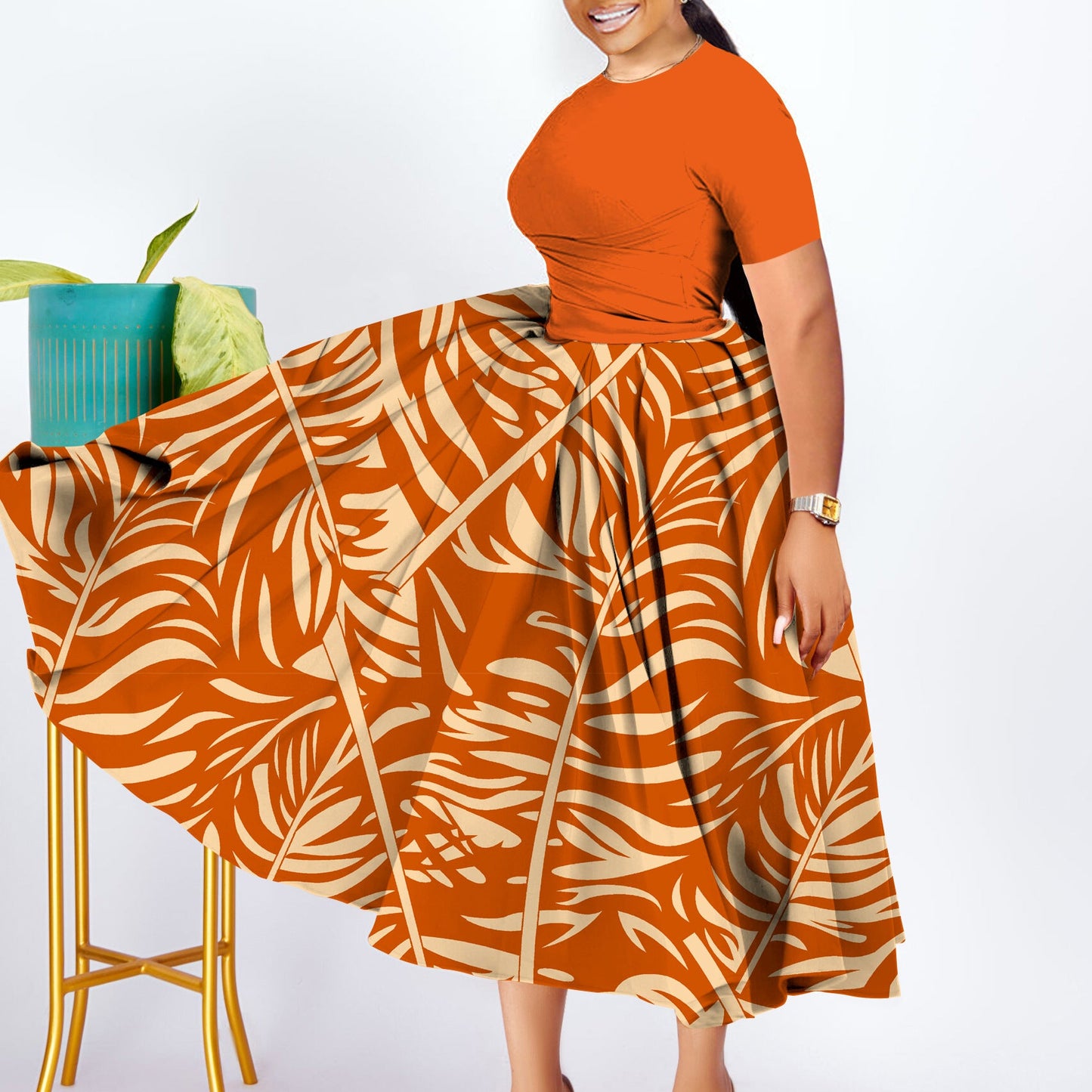 Plus Size Women'S Elegant Ruffle Dress African Inspired