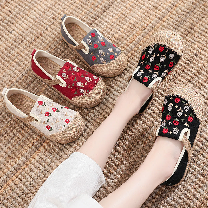 New Women'S Embroidered Linen Flat Shoes