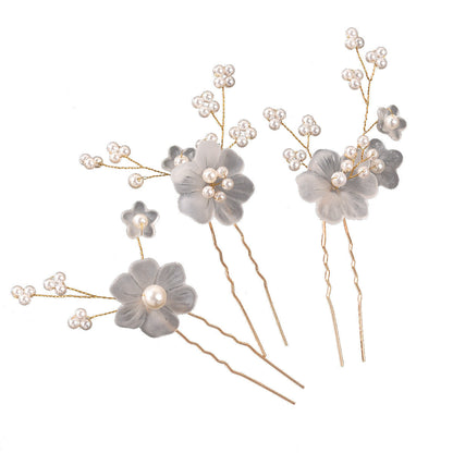 Bridal Hair Accessories Elegant White Flower Hairpins Set of 3