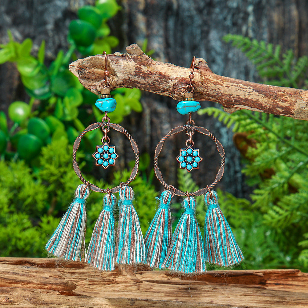 Bohemian Style Tassel Drop Earrings Vintage Zinc Alloy Jewelry