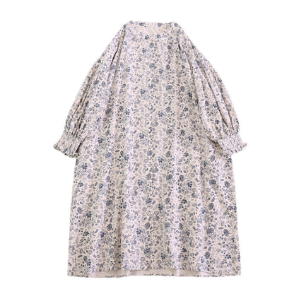 Vintage Floral Long Sleeve Dress With Puff Sleeves