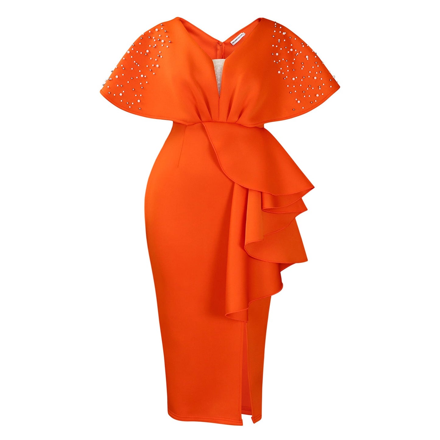 Elegant V-Neck Ruffle Hem Evening Dress