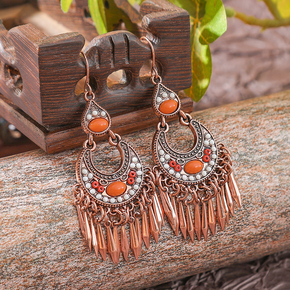 Bohemian Vintage Floral Tassel Earrings for Women