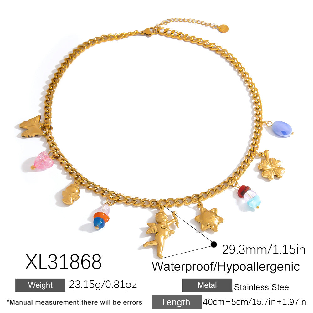 Stainless Steel Bow Pendant Necklace Elegant Minimalist Choker