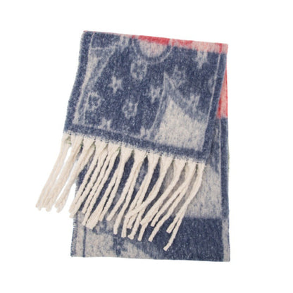 Winter Flower Tassel Thick Warm Scarf