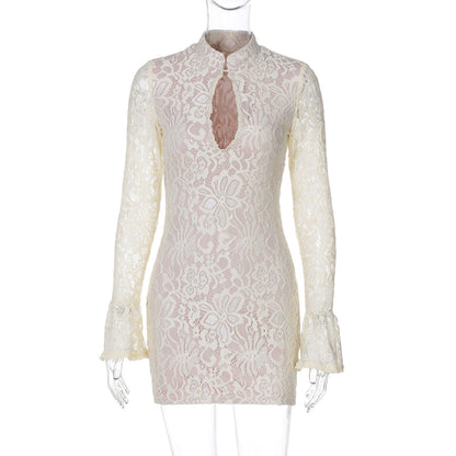 Fashion Sexy Lace Bodycon Bell Sleeve Dress