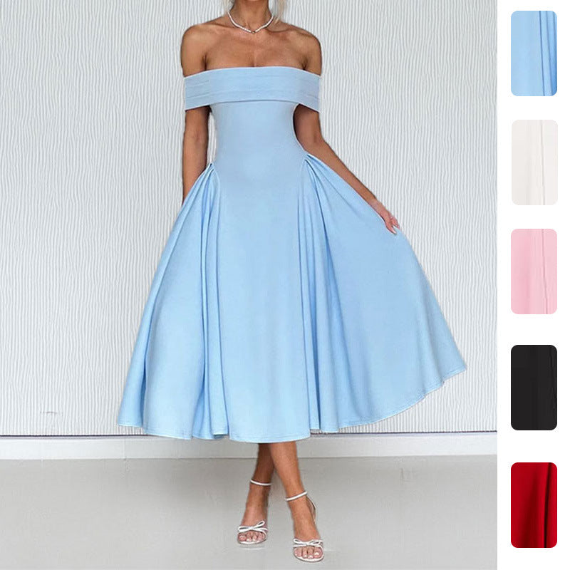 Off-Shoulder Elegant A-Line Dress Casual Polyester