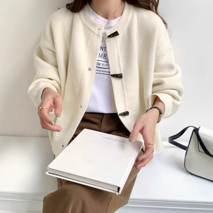 Retro Solid Color Toggle Button Knit Cardigan
