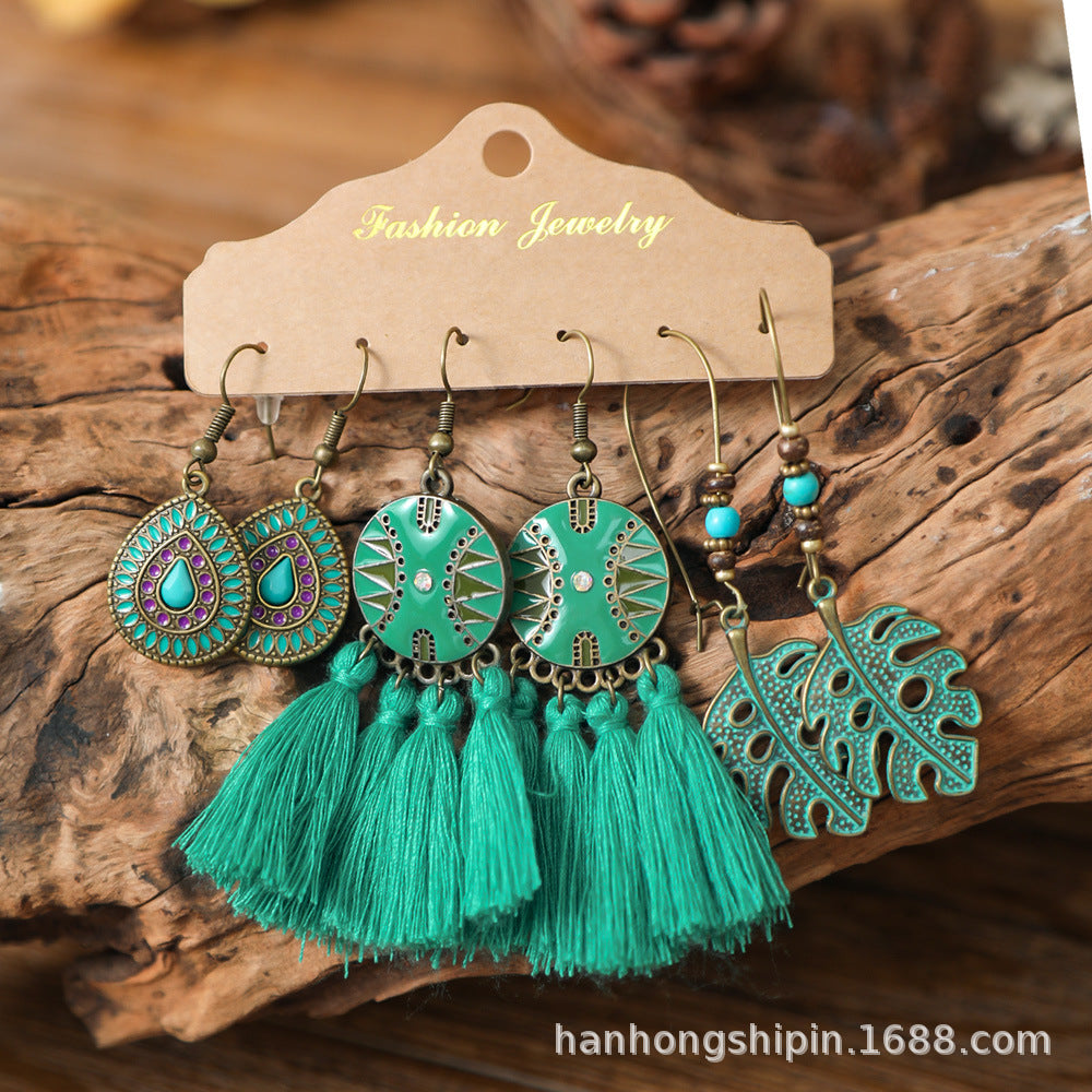 Colorful Bohemian Tassel Earrings Handmade Zinc Alloy Jewelry