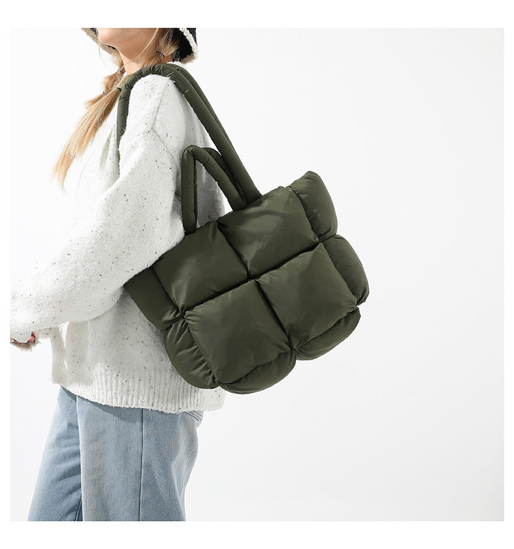 Simple Puffer Tote Bag Solid Color Soft Handbag