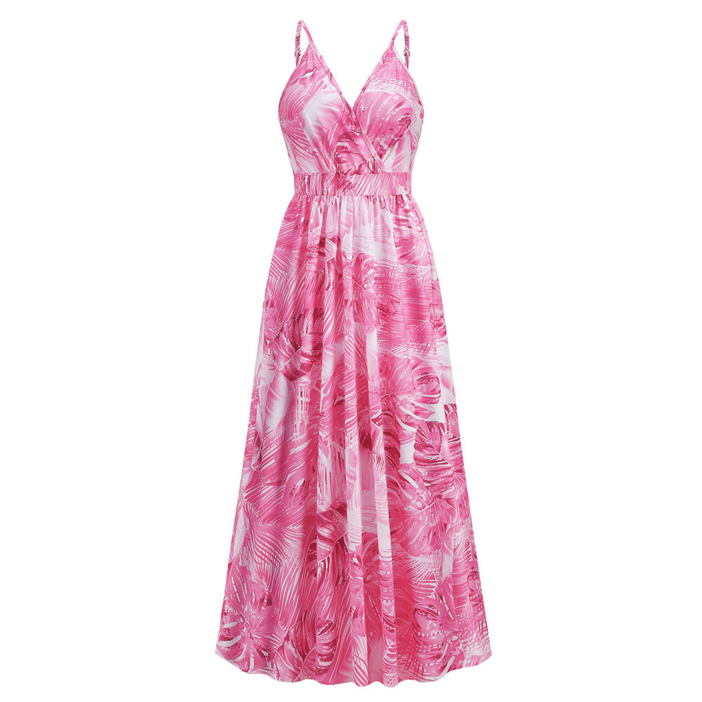 Bohemian Print Maxi Dress Sexy V-Neck Slip Dress