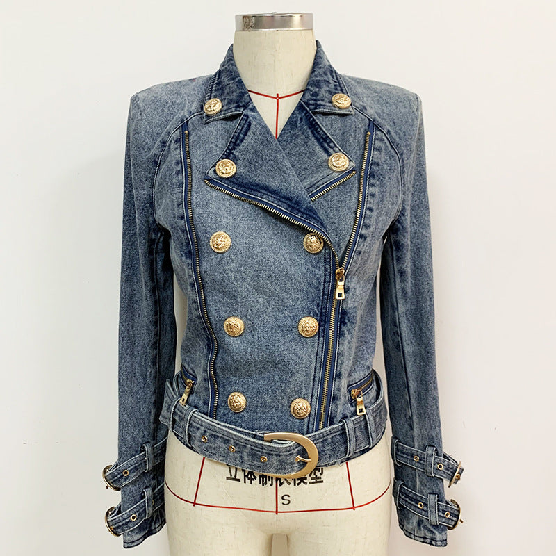 New Stylish Slim-Fit Denim Blazer With Lion Button