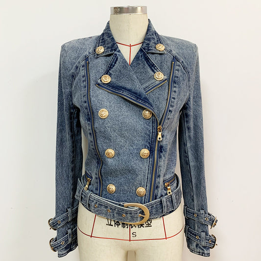 New Stylish Slim-Fit Denim Blazer With Lion Button
