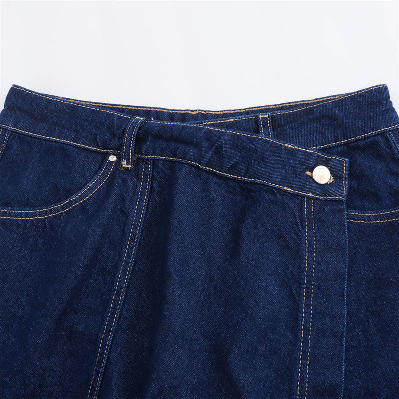 Trendy Cropped Denim Shirt and Skort Set