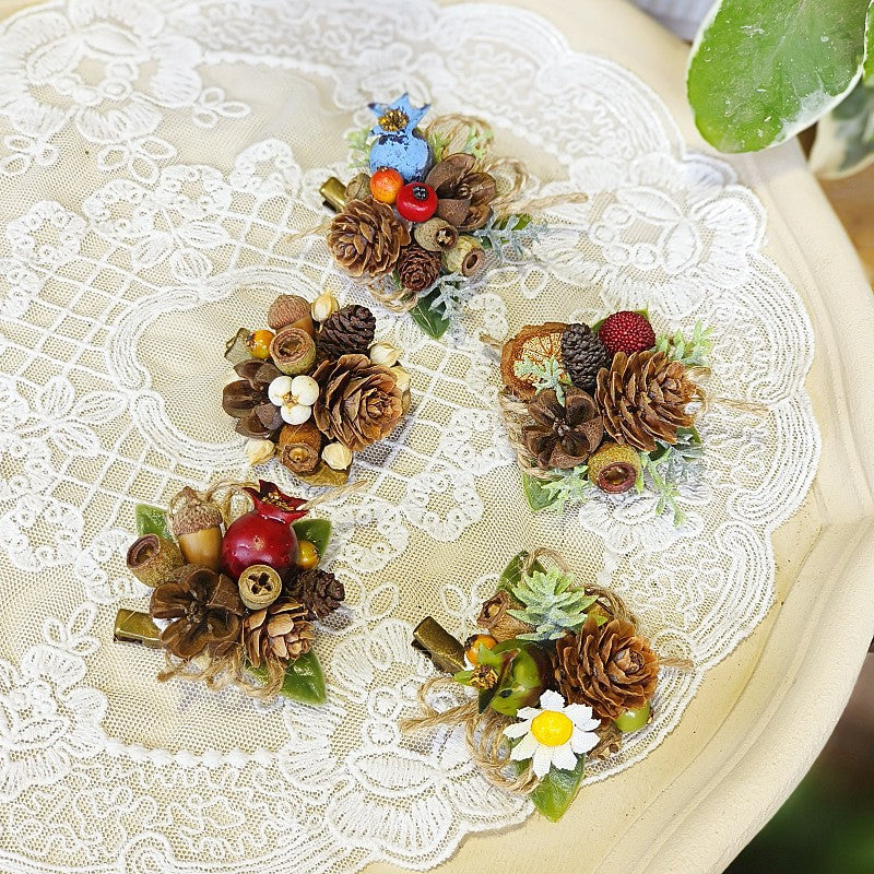 Forest-Themed Autumn Leaves Pinecone Hair Clip