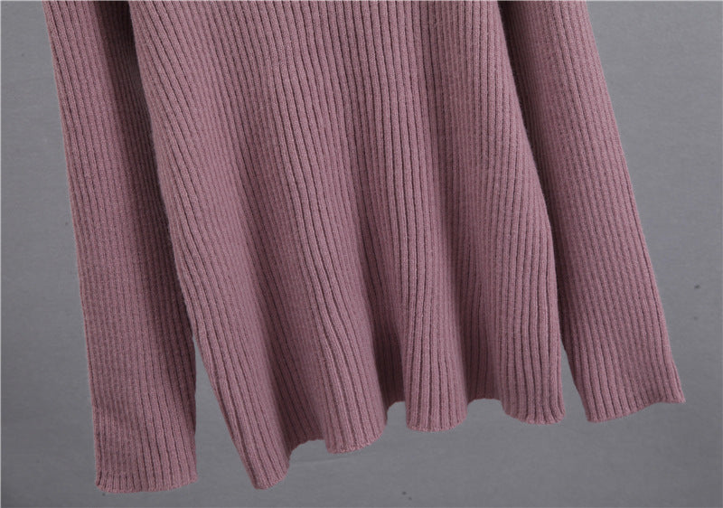 Ribbed Knit Turtleneck Sweater Midi Skirt Set