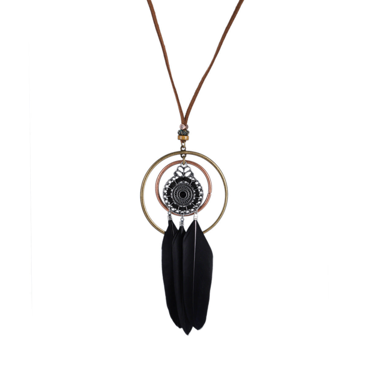 Indian Dreamcatcher Black Feather Tassel Necklace Fashion Jewelry