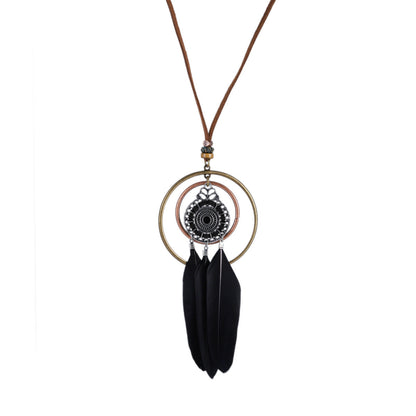 Indian Dreamcatcher Black Feather Tassel Necklace Fashion Jewelry