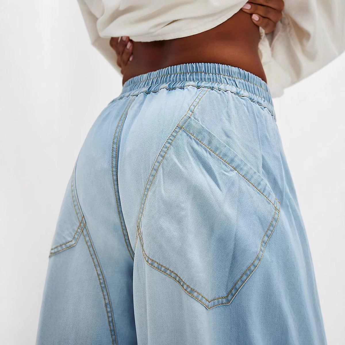Fashion Baggy Mid Waist Straight Leg Denim Pants