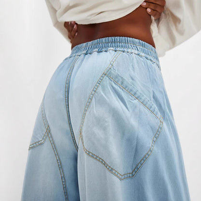 Fashion Baggy Mid Waist Straight Leg Denim Pants