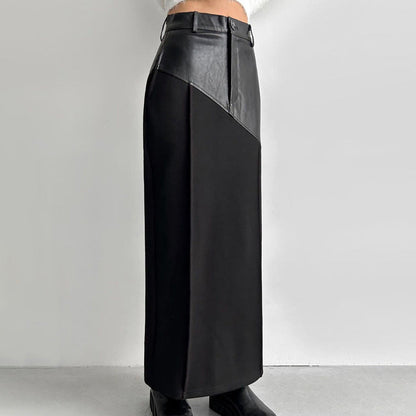 Elegant Pockets Black PU Leather Midi Skirt