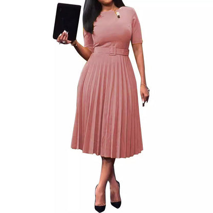 High Waist Pleated A-Line Dress Elegant Urban Style