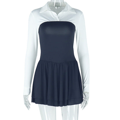 Color Block Cardigan Dress Stylish Casual Dress