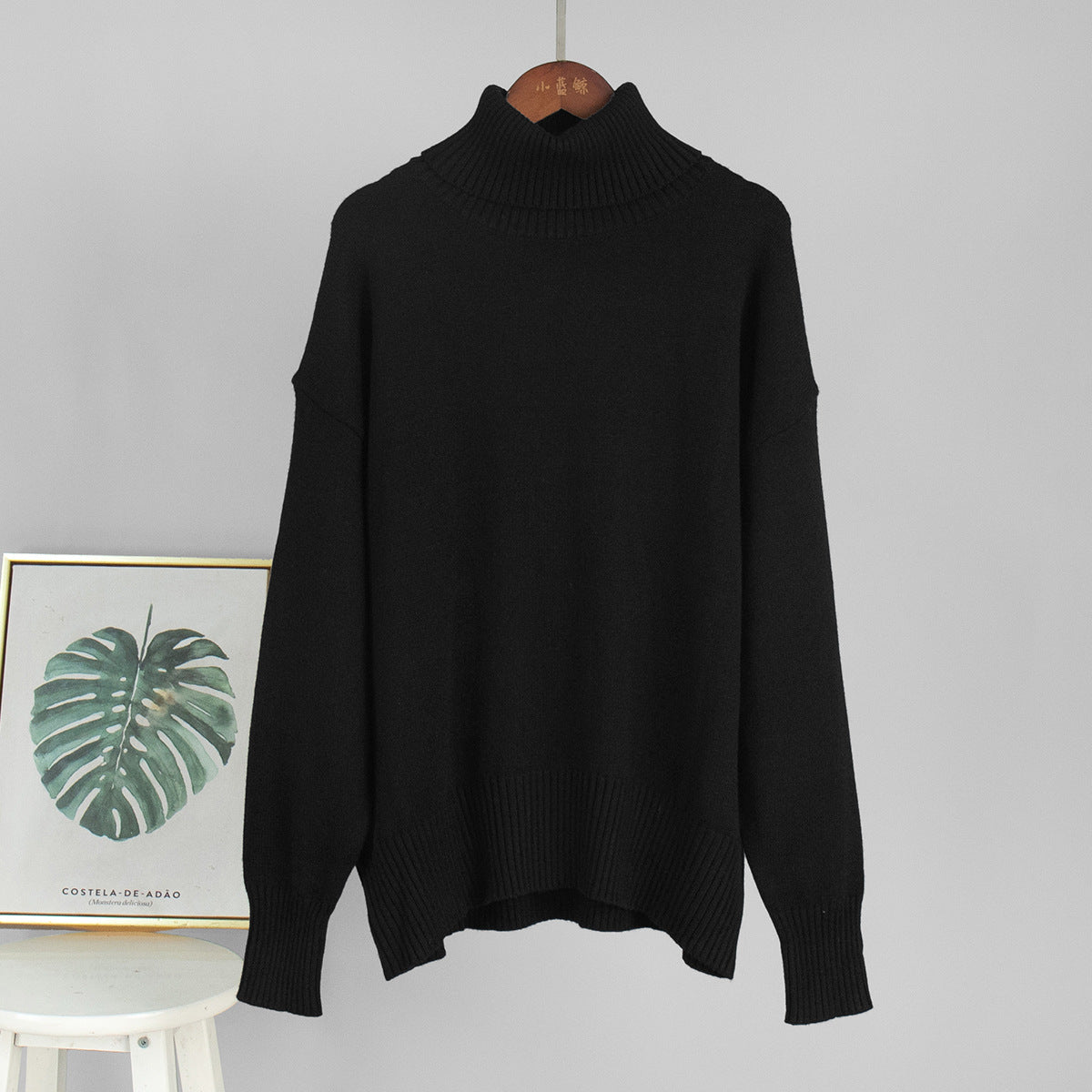 High Neck Knitted Sweater for Women Classic Solid Color Casual Pullover