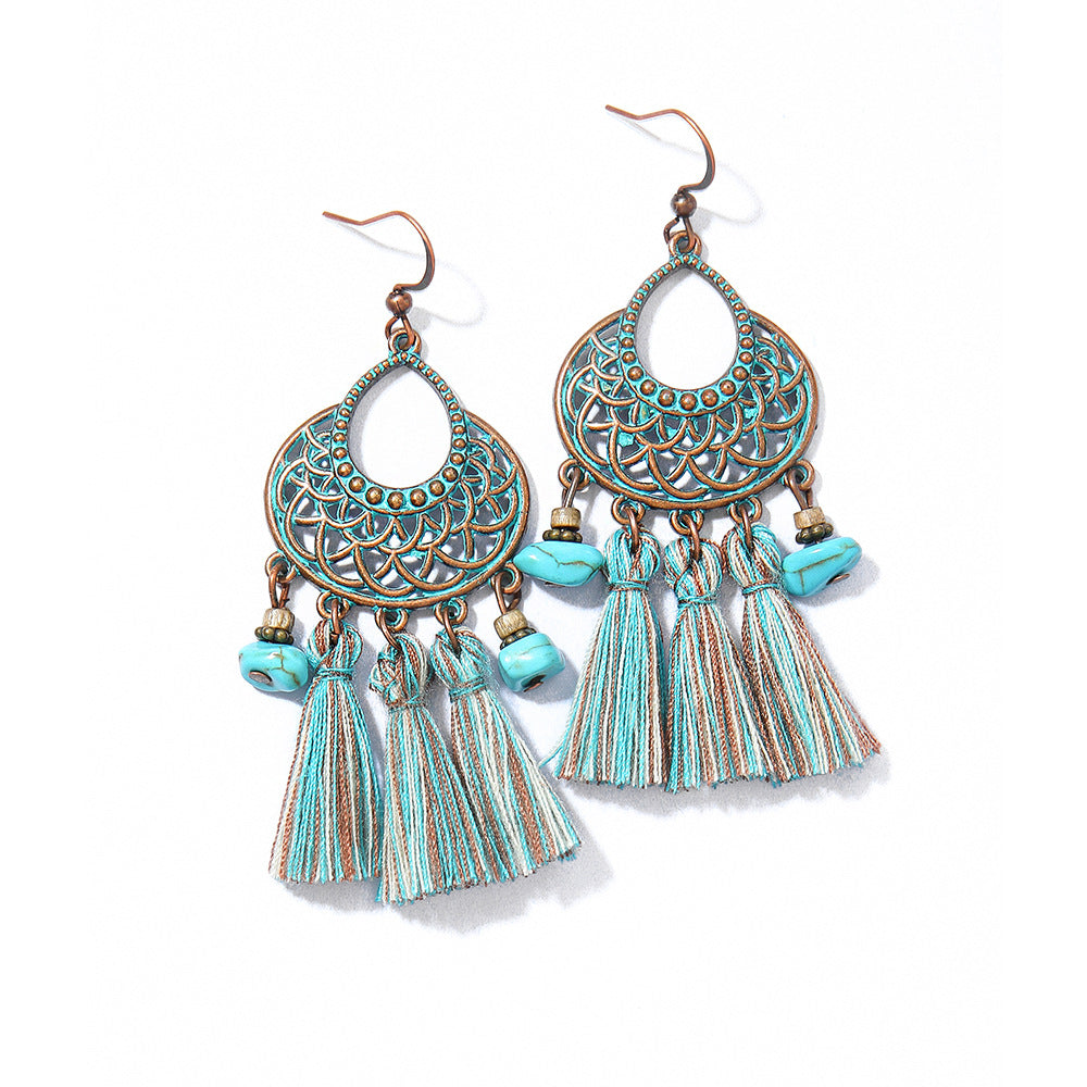 Bohemian Tassel Dangle Earrings Handmade Tribal Style