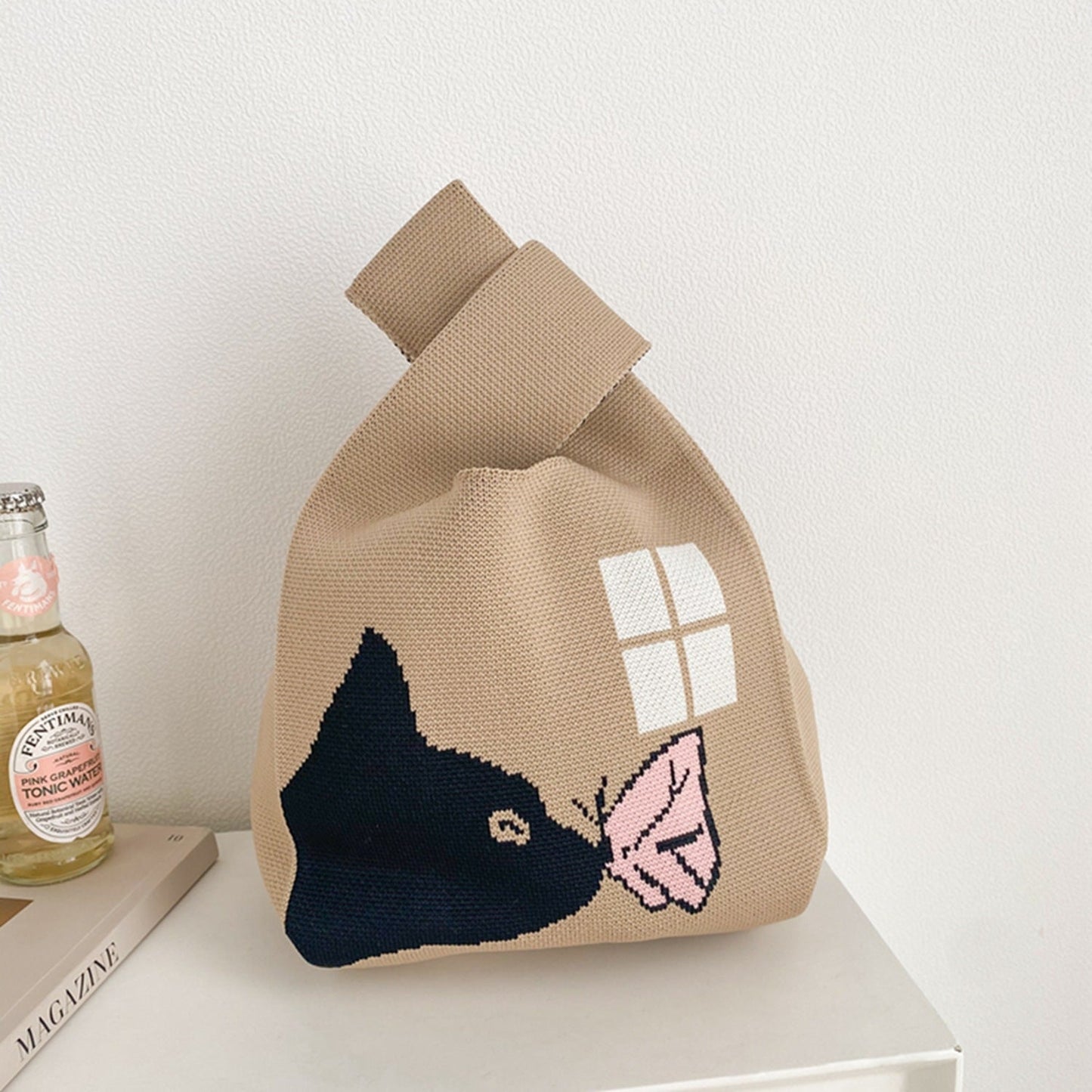 Trendy Cartoon Floral Knitted Tote Bag for Women