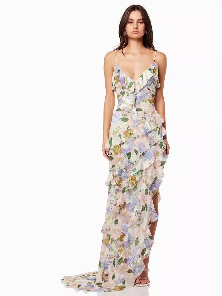Elegant Off-Shoulder Long Dress With 3D Floral Print