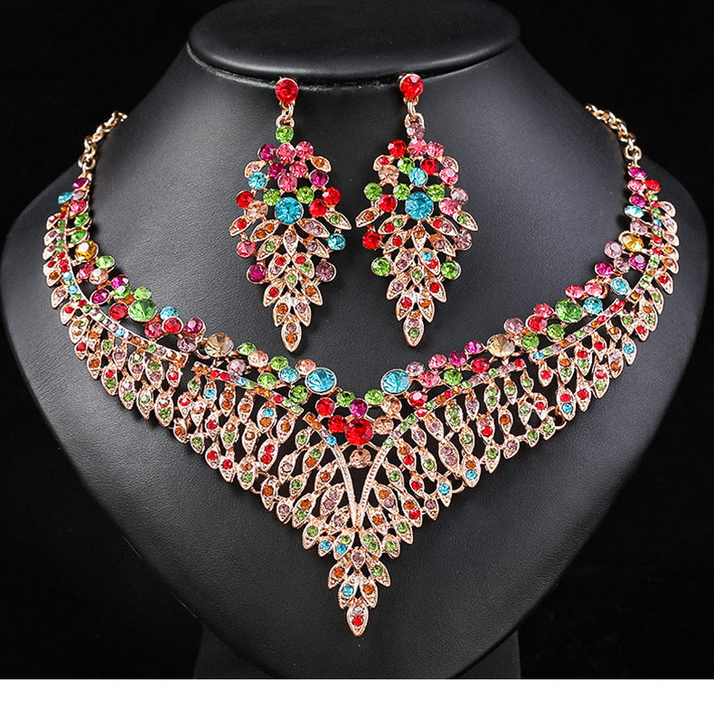 Alloy Choker Necklace With Crystal Gemstones - Vintage Style Jewelry Set