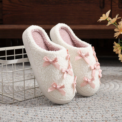 Bow Knot Plush Warm Winter Indoor Slippers
