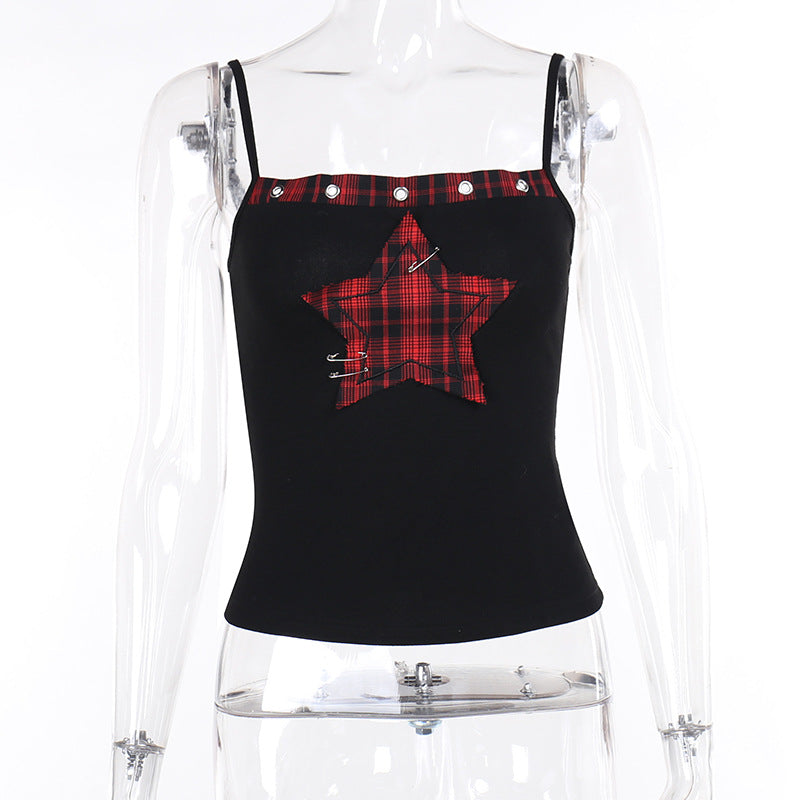 Star Print Plaid Cami Top for Women
