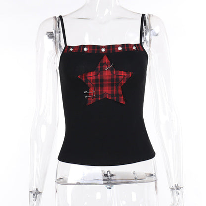 Star Print Plaid Cami Top for Women