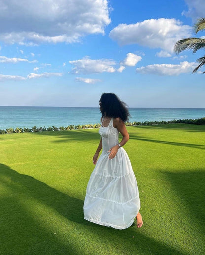 New Lazy Resort Style Pleated Front Cuff Design Extra-Long Dress Goddess Skirt Swing Skirt