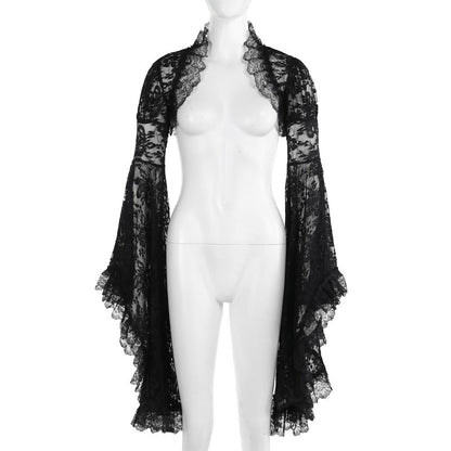 Vintage Lace Long Sleeve Top Elegant Black Blouse