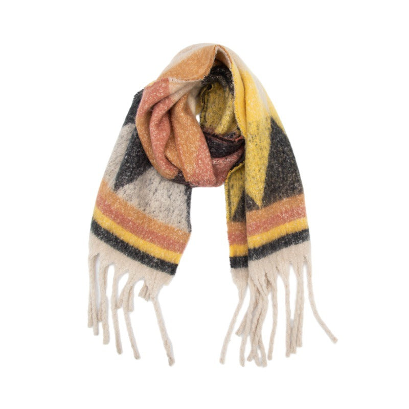 Winter Cozy Tassel Color Block Warm Scarf